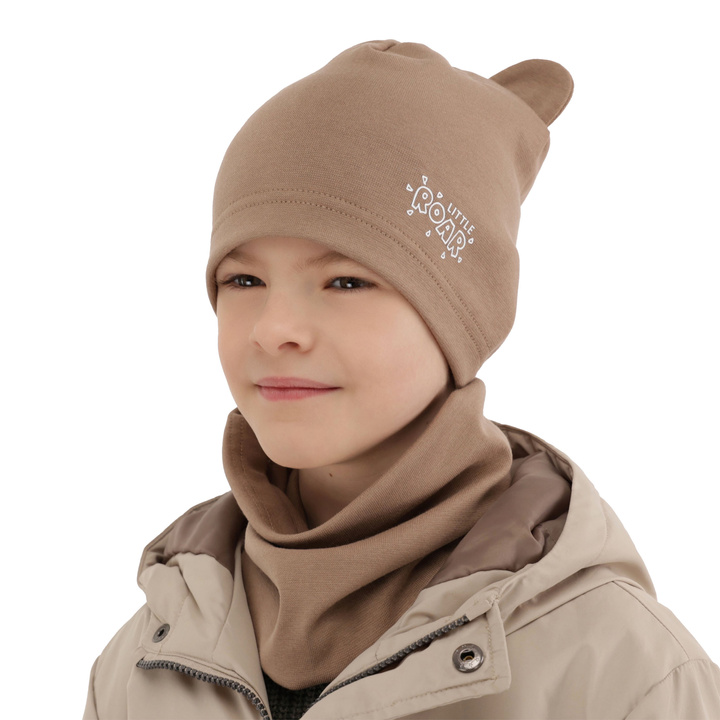 Herbst und Frühlingsset Jungen: Mütze und Schlauchschal Braun Cymes