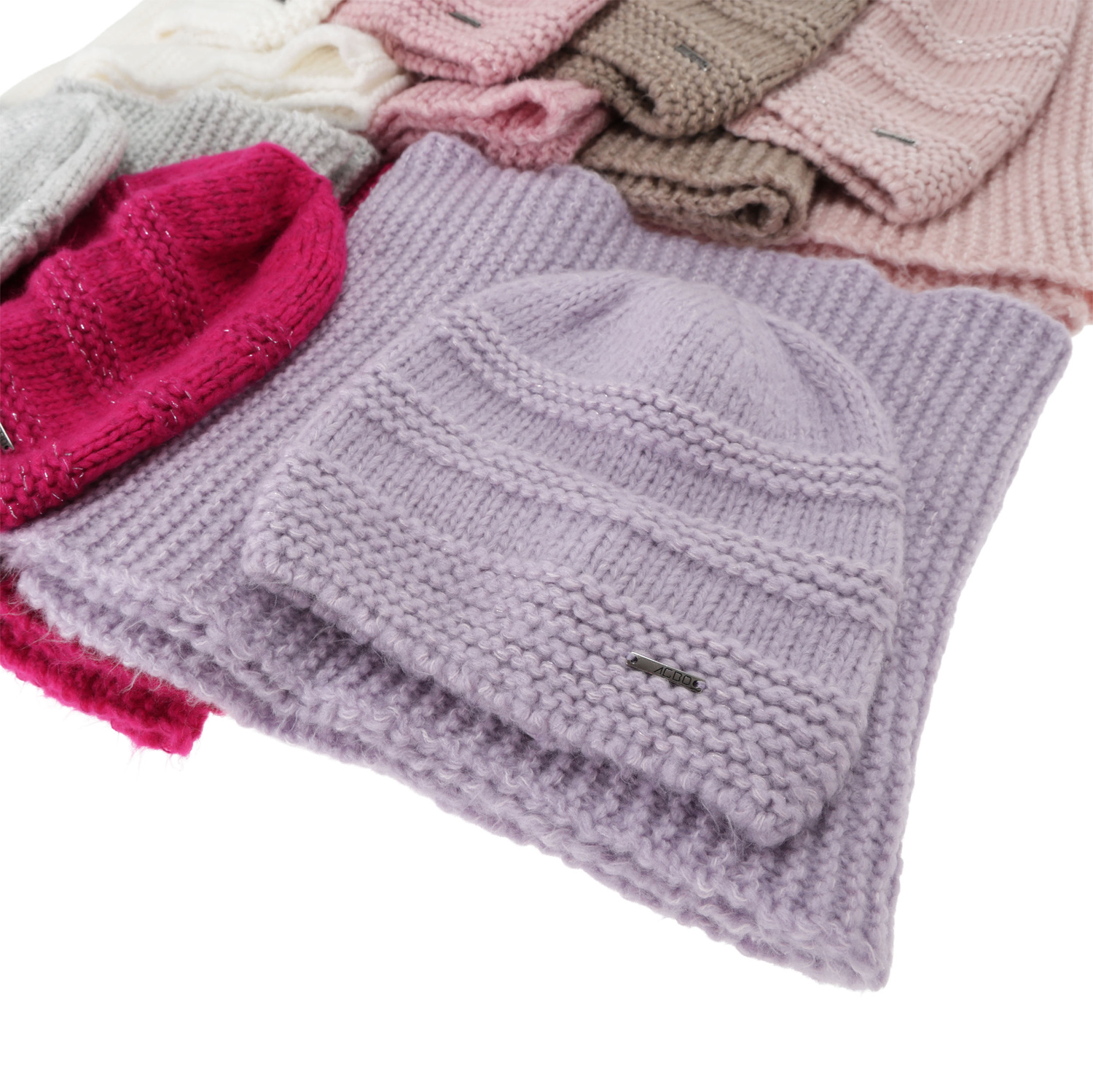 Winterset Damen: Mütze und Schlauchschal, rosa, mit Merinowolle, Driva