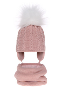 Winterset Mädchen: Mütze und Schlauchschal mit Bommel Rosa Klementin