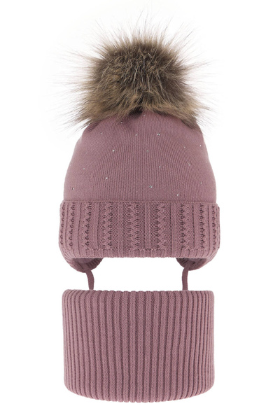 Winterset für Mädchen: Mütze und Schlauchschal mit Bommel in Rosa Renia