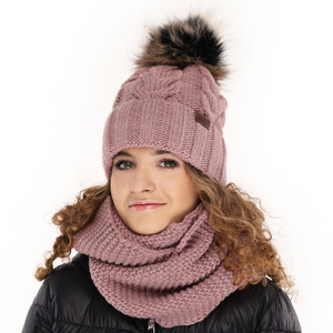 Winterset Mädchen: Mütze und Schlauchschal mit Bommel Weiß Torina