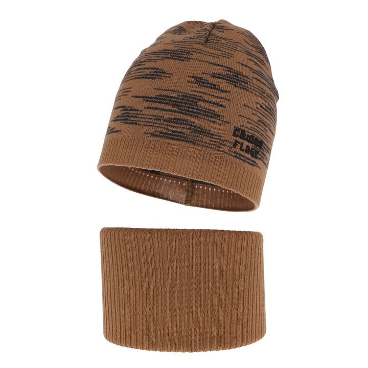 Herbst und Frühlingsset Jungen: Mütze und Schlauchschal, mit Baumwolle, Braun Carter