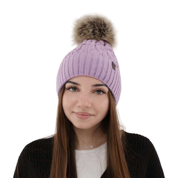 Wintermütze Damen mit Bommel Violett Katty
