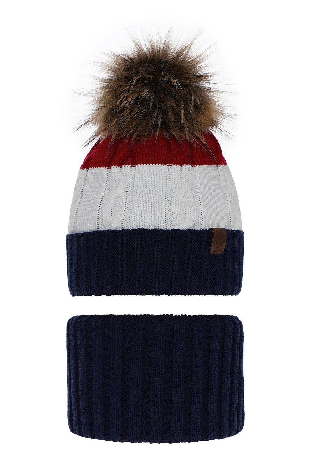 Winterset Jungen: Mütze und Schlauchschal mit Bommel Navy Blau Karmel