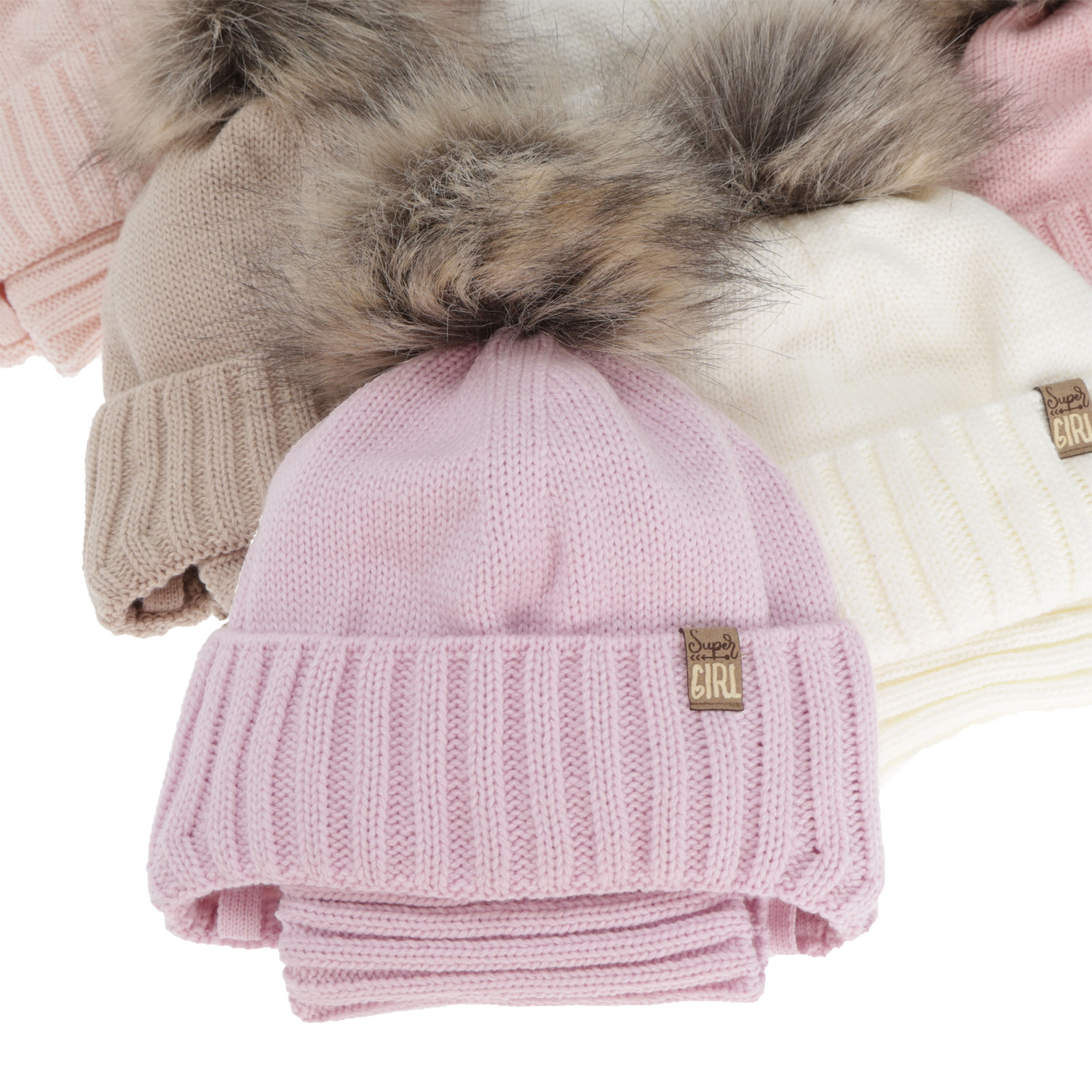 Winterset Mädchen: Mütze und Schlauchschal, Winter, schwarz, mit Bommel, Primula