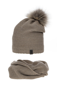 Winterset Damen: Mütze und Schlauchschal Beige Kaliana