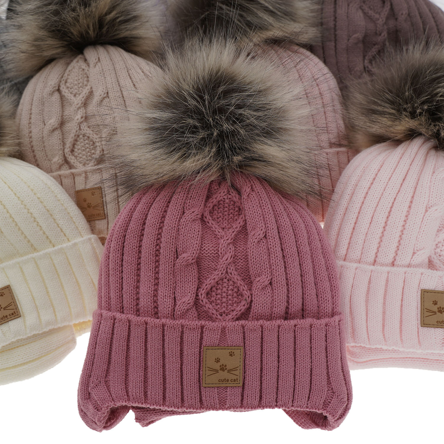 Winterset Mädchen: Mütze und Schlauchschal mit Bommel Rosa Aida