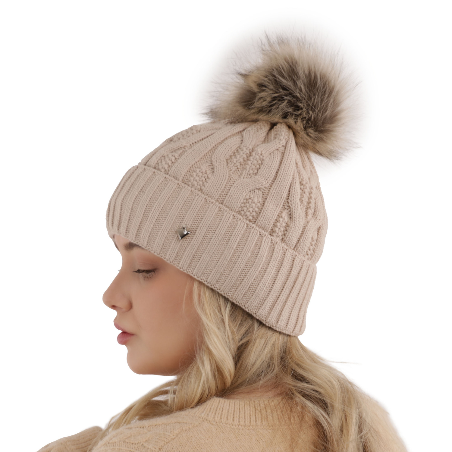 Wintermütze Damen mit Bommel Schwarz Laona