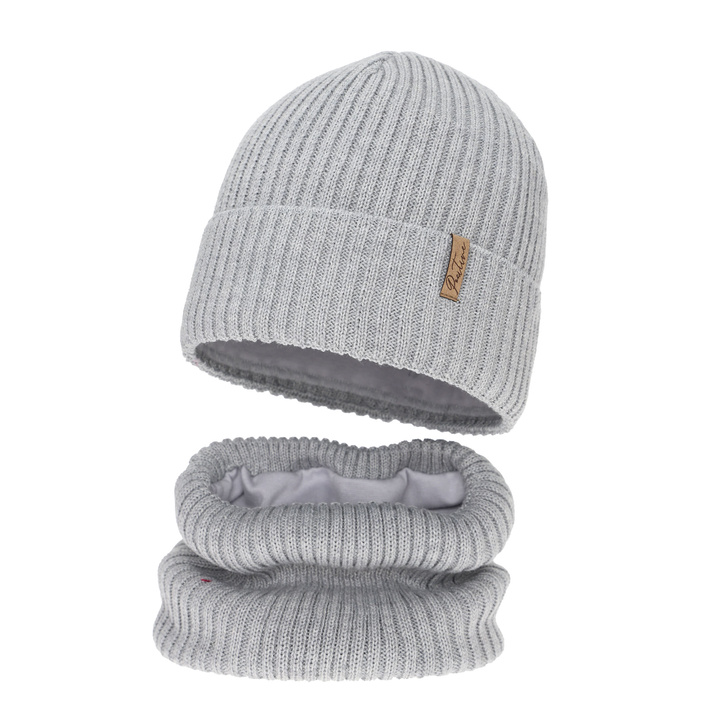 Winterset Mädchen: Mütze und Schlauchschal, grau, mit Polarfleecefutter, mit Merinowolle, Odette