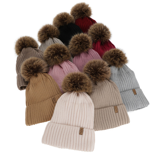 Wintermütze Damen, beige, mit Merinowolle, Zamira