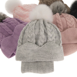 Winterset Mädchen: Mütze und Schlauchschal mit Bommel Violett Etula