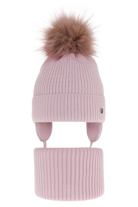 Winterset für Mädchen: Mütze und Schlauchschal mit Bommel in Violett Debra