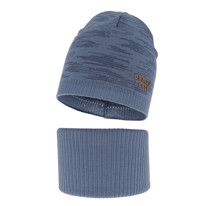 Herbst und Frühlingsset Jungen: Mütze und Schlauchschal, mit Baumwolle, Blau Carter