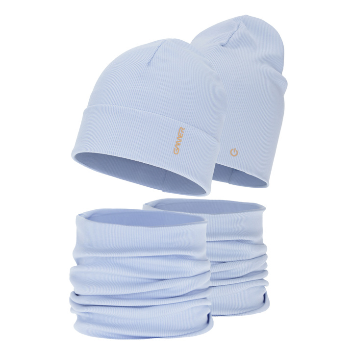Herbst und Frühlingsset Jungen: Mütze und Schlauchschal, Baumwolle, blau, Desider