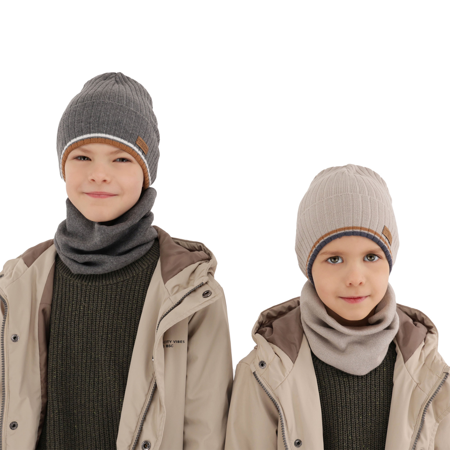 Herbst und Frühlingsset Jungen: Mütze und Schlauchschal, mit Baumwolle, Navy Blau London