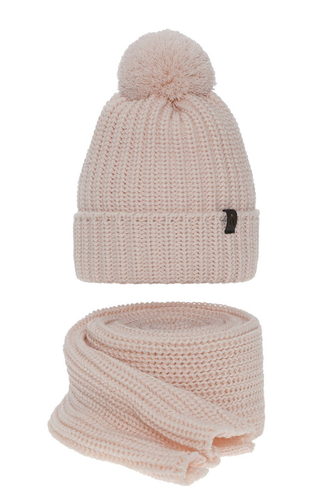 Winterset Damen: Mütze und Schal mit Bommel Rosa Lupita