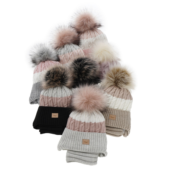 Winterset Mädchen: Mütze und Schlauchschal mit Bommel Rosa Riviera