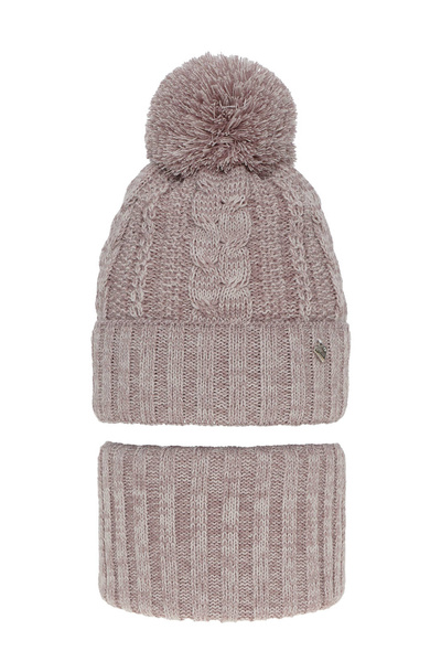 Winterset Mädchen: Mütze und Schlauchschal mit Bommel Rosa Maroko