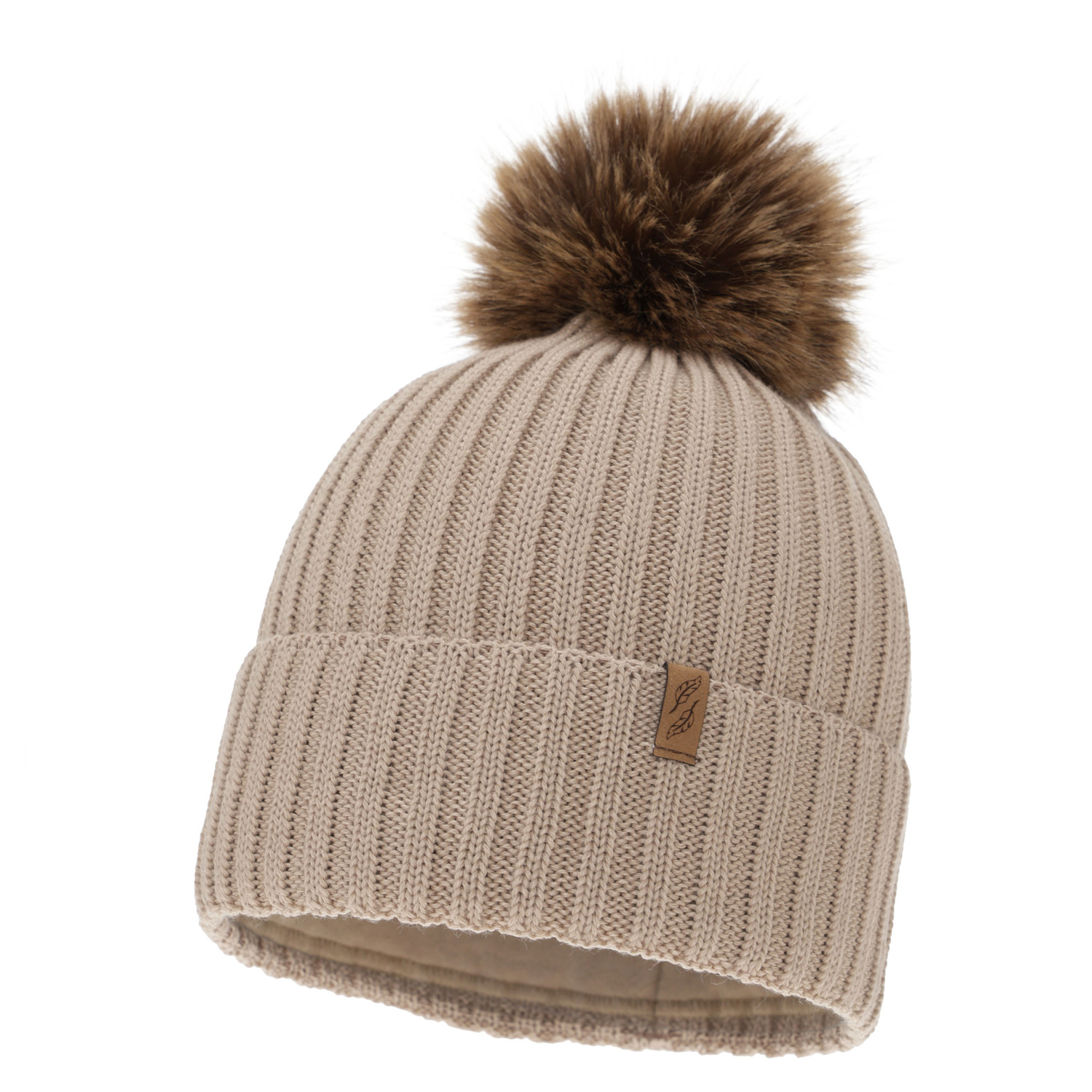 Wintermütze Damen, beige, mit Merinowolle, Zamira