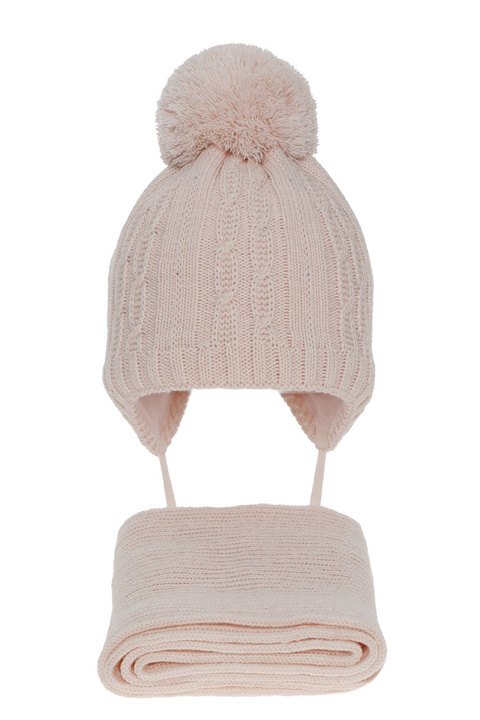 Winterset Mädchen: Mütze und Schal mit Bommel Rosa Candy