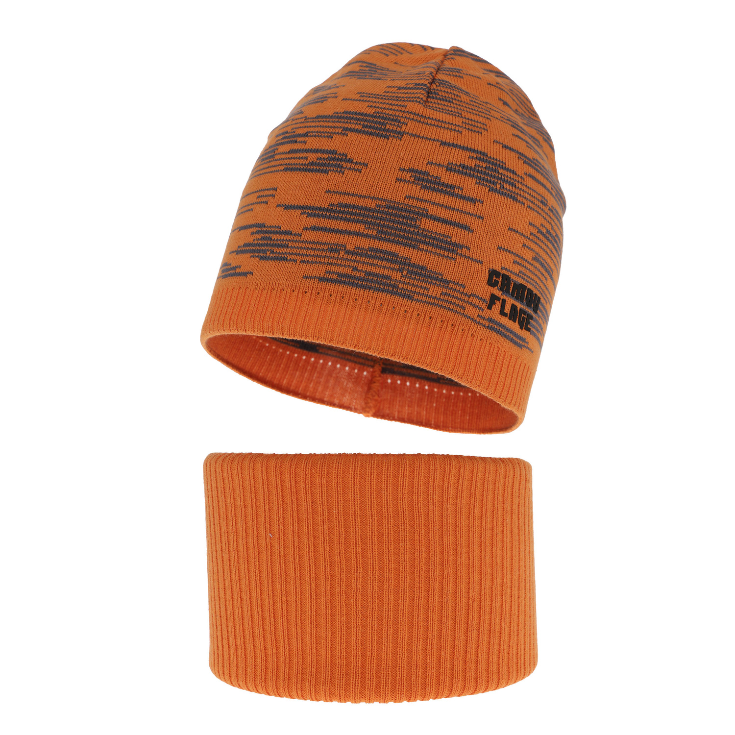 Herbst und Frühlingsset Jungen: Mütze und Schlauchschal, mit Baumwolle, Orange Carter