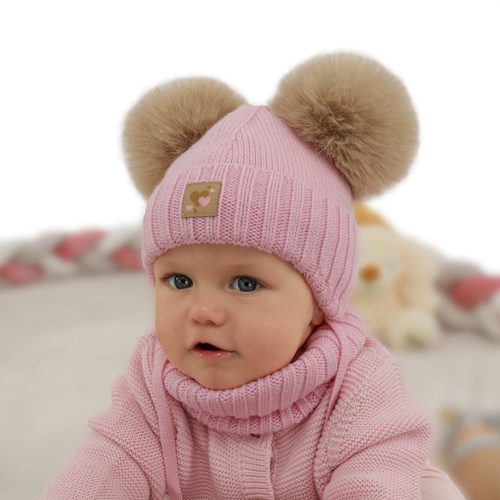 Mädchen Mütze und Schal, Winter Set, creme, 100% Merinowolle, gefüttert mit Wollfleece, Ronia