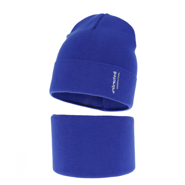 Herbst und Frühlingsset Jungen: Mütze und Schlauchschal, mit Baumwolle, Blau Timothe