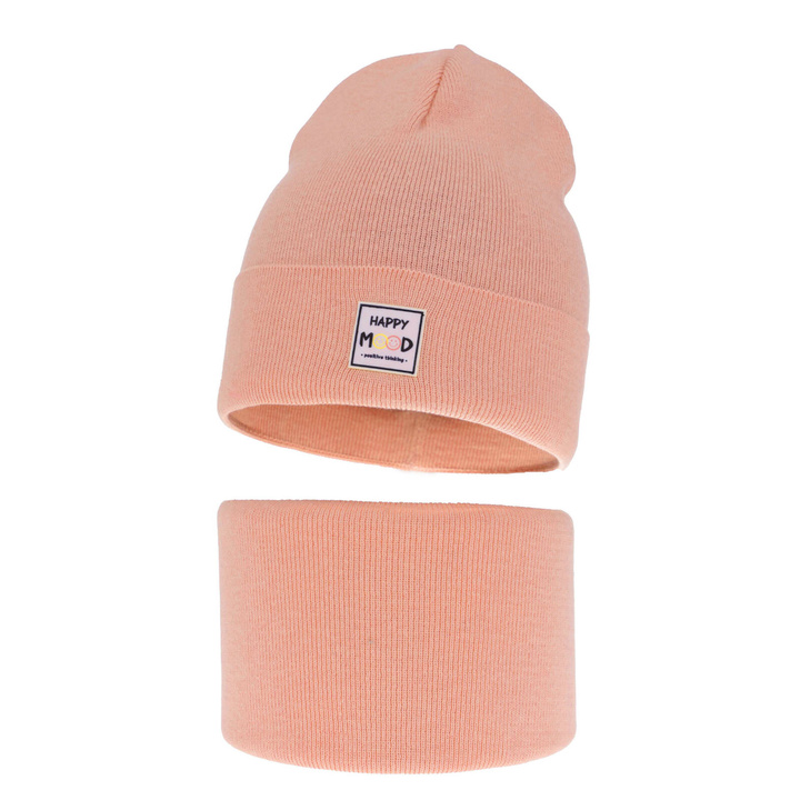 Herbst und Frühlingsset Mädchen: Mütze und Schlauchschal, mit Baumwolle, Orange Mersila