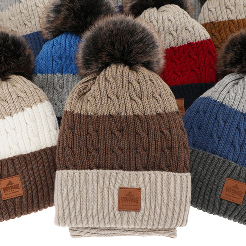 Winterset für Jungen: Mütze und Schlauchsch mit Bommel in Blau Luxor