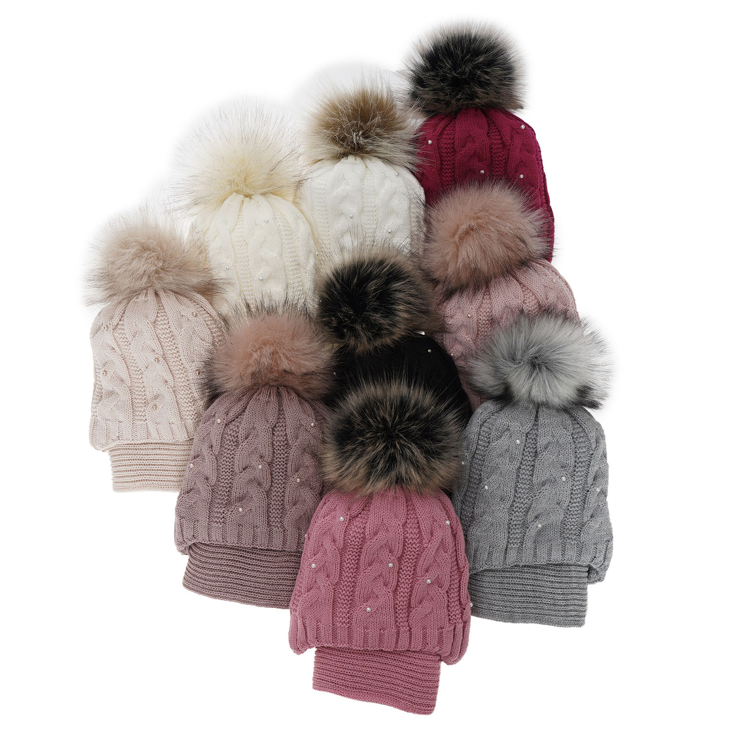 Winterset Mädchen: Mütze und Schal mit Bommel Cremefarben Mirella