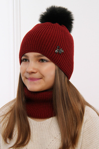 Winterset Mädchen: Mütze und Schlauchschal mit Bommel Rosa Rawena