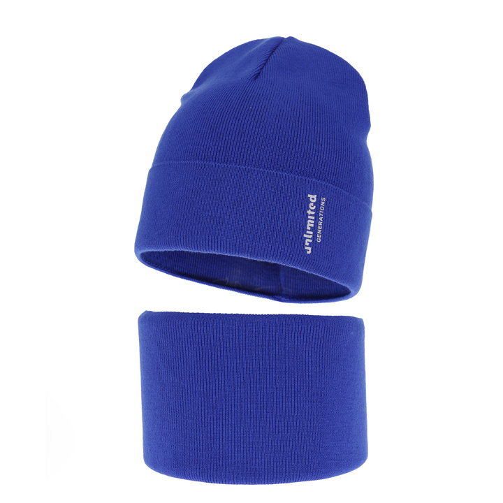 Herbst und Frühlingsset Jungen: Mütze und Schlauchschal Blau Timothe