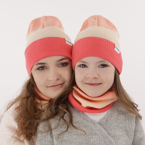 Herbst und Frühlingsset Mädchen: Mütze und Schlauchschal, mit Baumwolle, Rosa Dalila