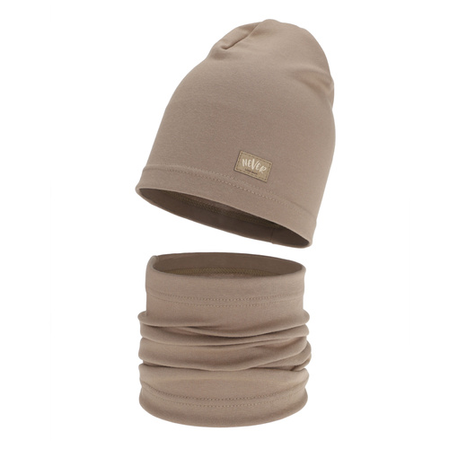 Herbst und Frühlingsset Mädchen: Mütze und Schlauchschal, beige, aus Baumwolle, Torila
