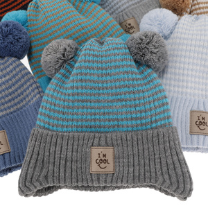 Herbst und Frühlingsmütze für Jungen mit zwei Bommeln Blau Laurent