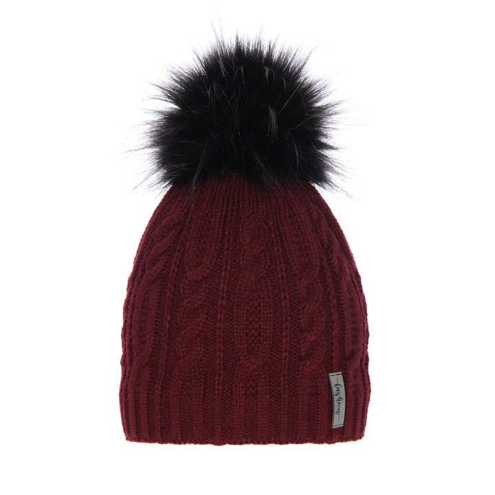 Wintermütze Damen mit Bommel Burgunder Mirka