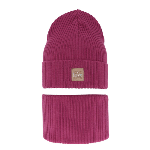 Herbst und Frühlingsset Mädchen: Mütze und Schlauchschal, mit Baumwolle, Rosa Furora