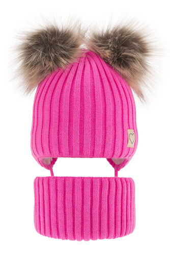 Winterset Mädchen: Mütze und Schlauchschal mit zwei Bommeln Rosa Telisa
