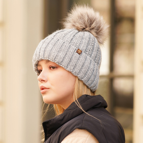 Wintermütze Damen mit Bommel Schwarz Rene