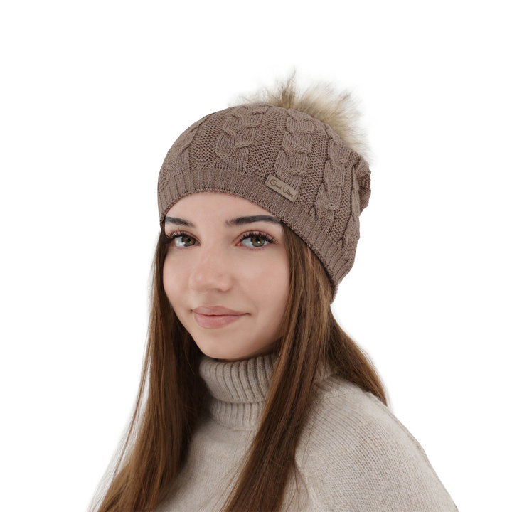 Wintermütze Damen aus Merinowolle in Beige Bafi
