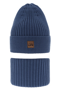 Winterset für Jungen: Mütze und Schlauchschal in Blau Basilio