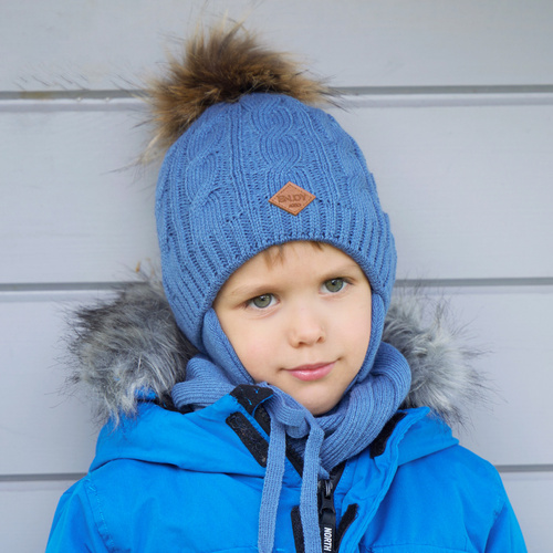 Winterset Jungen: Mütze und Schal mit Bommel Camel Minor