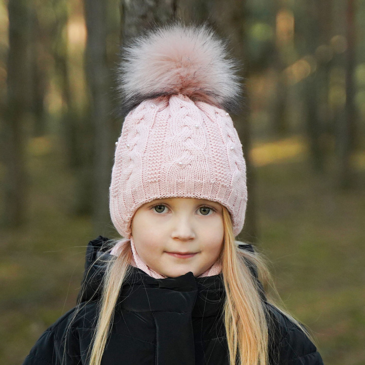 Winterset Mädchen: Mütze und Schal mit Bommel Rosa Mirella