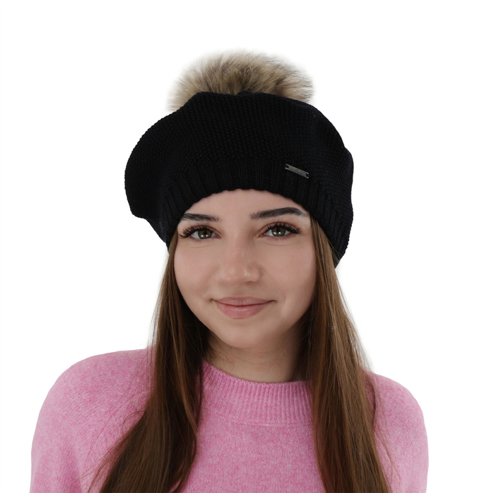 Baskenmütze Winter Damen aus Merinowolle in Schwarz Bonnie