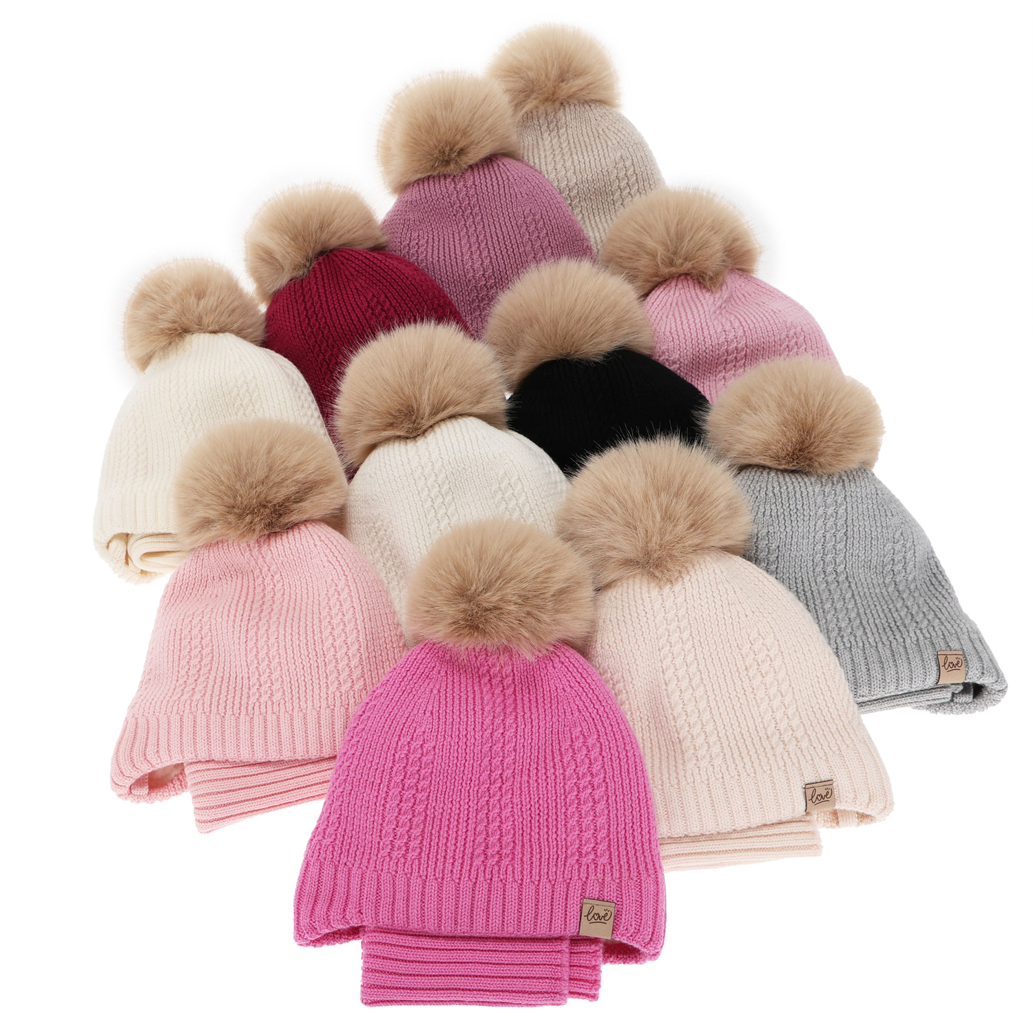 Mütze und Schlauchschal für Mädchen Winterset, beige 100% Merinowolle, mit Wollvlies gefüttert, zum Binden Danielle