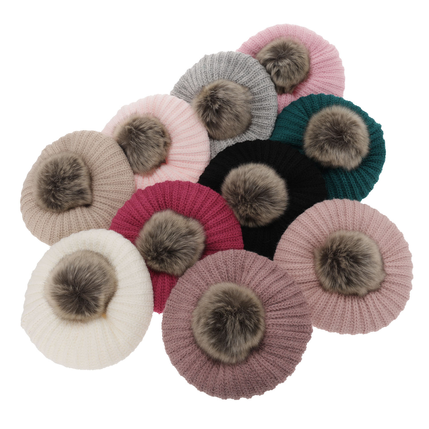 Winterset Mädchen: Mütze und Schlauchschal mit Bommel Rosa Polinezja