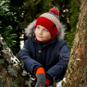 Winterset Jungen: Mütze und Schlauchschal mit Bommel Navy Blau Karson
