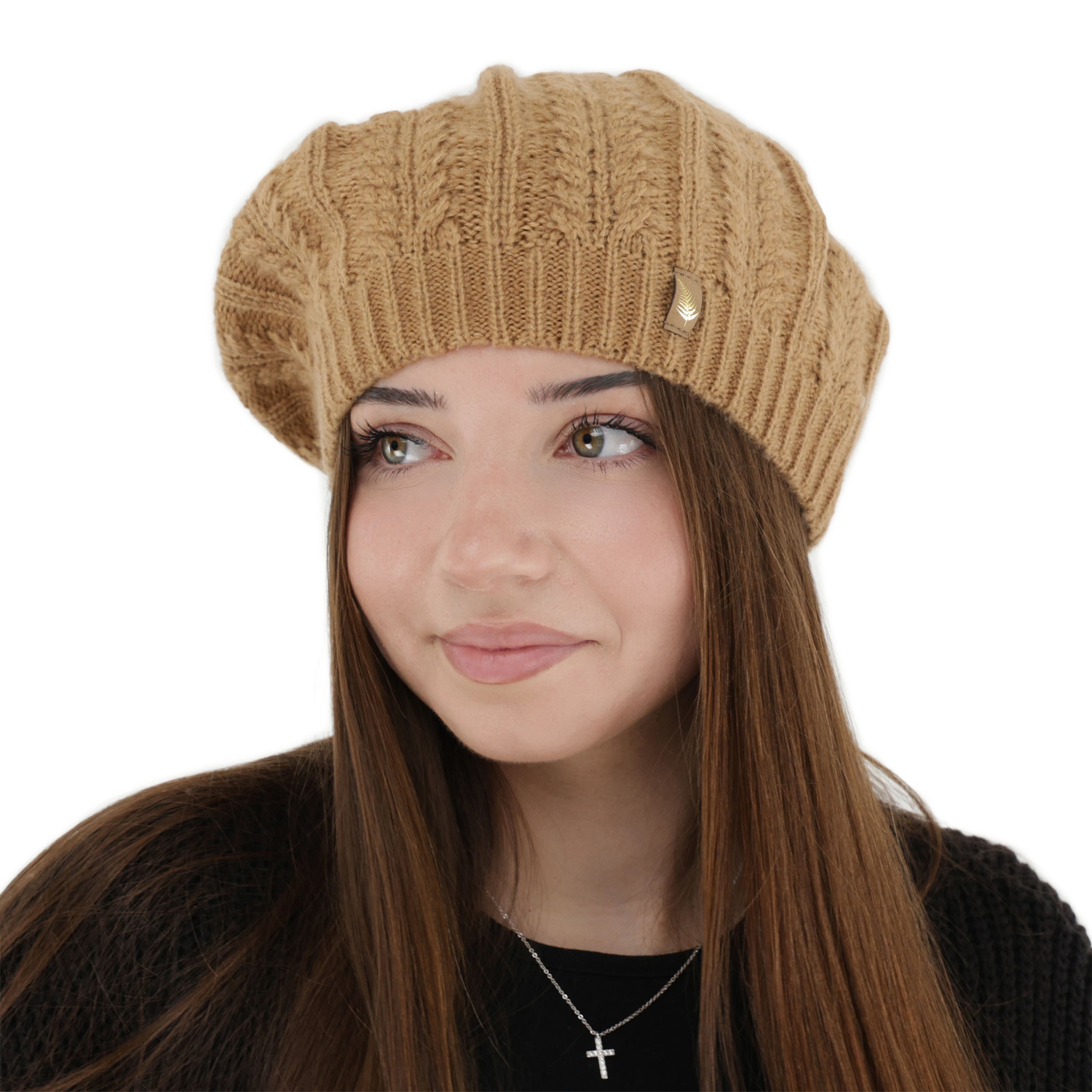 Beret Damen Winter, camel, mit Merinowolle, Senja