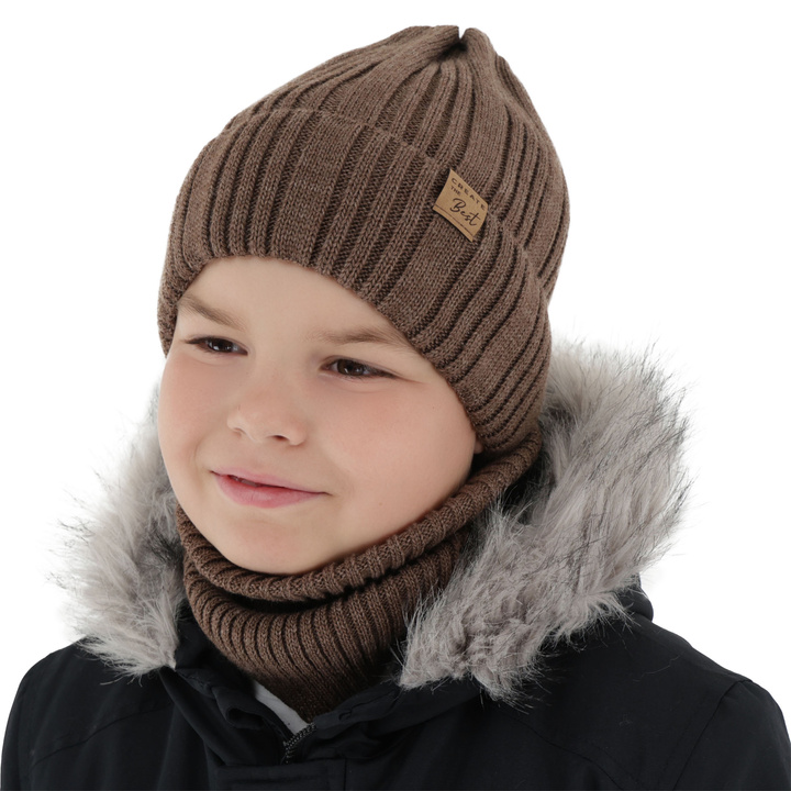 Winterset für Jungen: Mütze und Schlauchschal in Braun Klaris