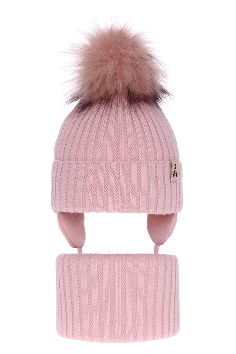 Winterset Mädchen: Mütze und Schlauchschal mit Bommel Rosa Preria